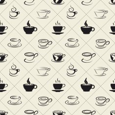 Coffee icons or emblem in seamless pattern