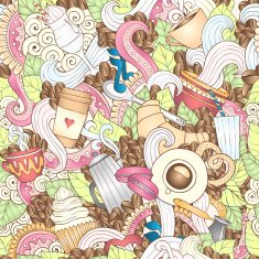 Coffee Hand-Drawn Vector Illustration Breakfast Tea Invite Love Seamless Background