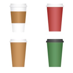 Variety of four 4 coffee to go paper cups