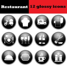 Set of restaurant glossy icons