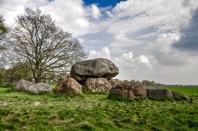 cobblestones on a green hill
