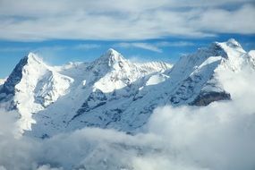 the top of the snowy mountains on a sunny day