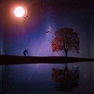 night lake landscape drawing