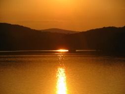 orange sunset over the lake