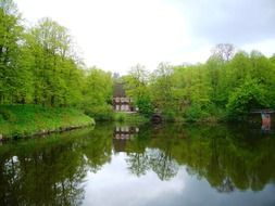 Landscape of the forest and lake in ahrensburg