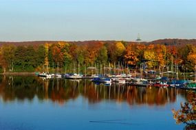 Boats in the port on the lake