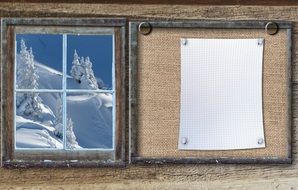 bulletin board with winter landscape