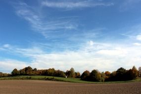 Beautiful and colorful autumn landscape with ploughed field near the trees