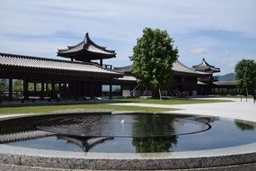 ripples in a pond in a japanese temple