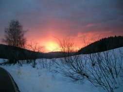 Beautiful and colorful sky at the sunset time in winter