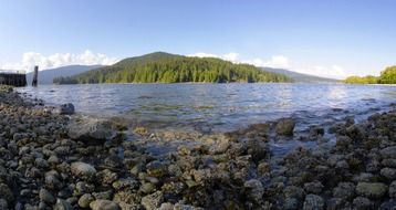 Landscape of the lake and green mountains