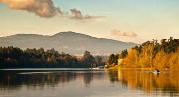 Landscape of the river minho On the Sunset