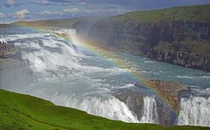 panoramic view over a waterfall gullfoss in iceland
