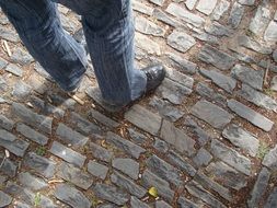 walking on the stone walkway