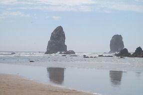 scenic rock formations in ocean at coast, usa, oregon