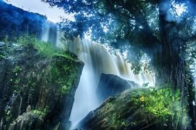 large waterfall in beautiful wildlife