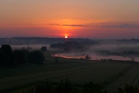 scarlet sunrise over Silesia