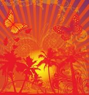 Palms and butterflies near the oasis clipart