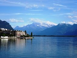 panoramic view of lake Geneva among the mountains