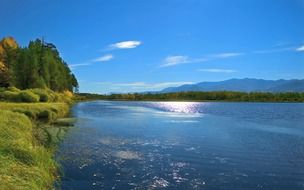 landscape of river bank at sunny day