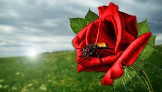 insect in bright red rose