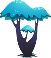 Drawing of cartoon tree with blue foliage