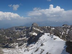 Beautiful landscape with the snow on the mountains