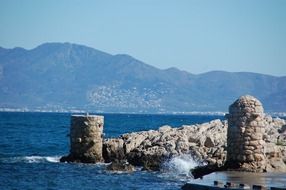 landscape of rocky ocean bank on a sunny day