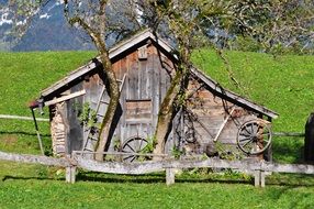 old mountain hut in the alps on a sunny day