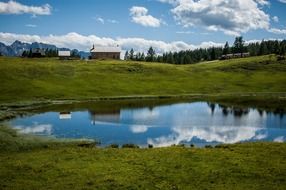 Landscape of green alpine meadow