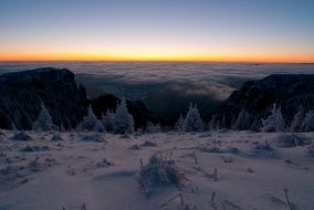winter mountains at sunset