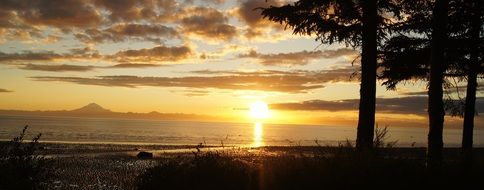sunset on background of ocean