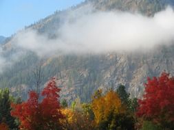 panorama of autumn mountains in the haze