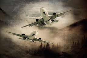 two planes over the mountains
