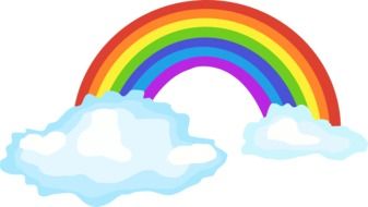 colorful bright rainbow above clouds, drawing