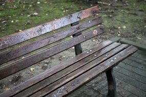 park bench with inscriptions