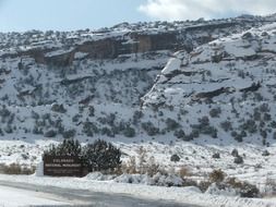 Colorado monument by the snowy mountains