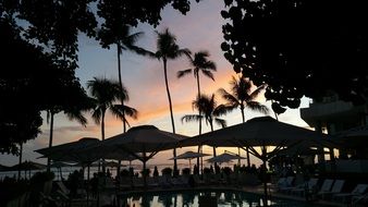 Hawaii beach at the sunset