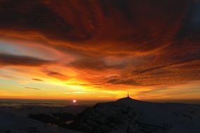 dark mountain winter sunrise view