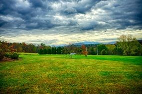 Landscape view of green valley in autumn