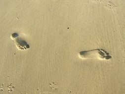 two feet print on sand