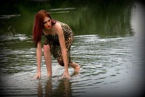 woman in dress with animal print