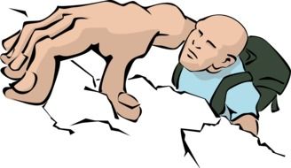 Vector drawing of a rock climbing man with backpack