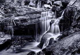 waterfall on rock, black and white, georgia