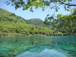 turquoise clear water in a mountain lake