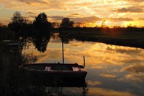 romantic Golden sunset on the lake