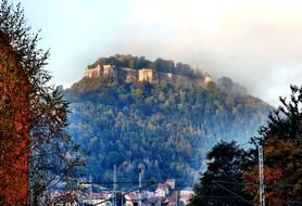 fortress doncaster in fog, picturesque landscape, switzerland