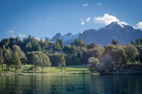 view from the water to the picturesque mountain landscape