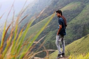 lonely tourist on the mountainside