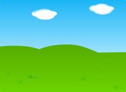 graphic image of a bright green meadow and clear sky